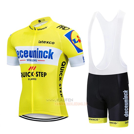 Deceuninck Quick Step Kurzarmtrikot 2019 und Kurze Tragerhose Gelb Wei